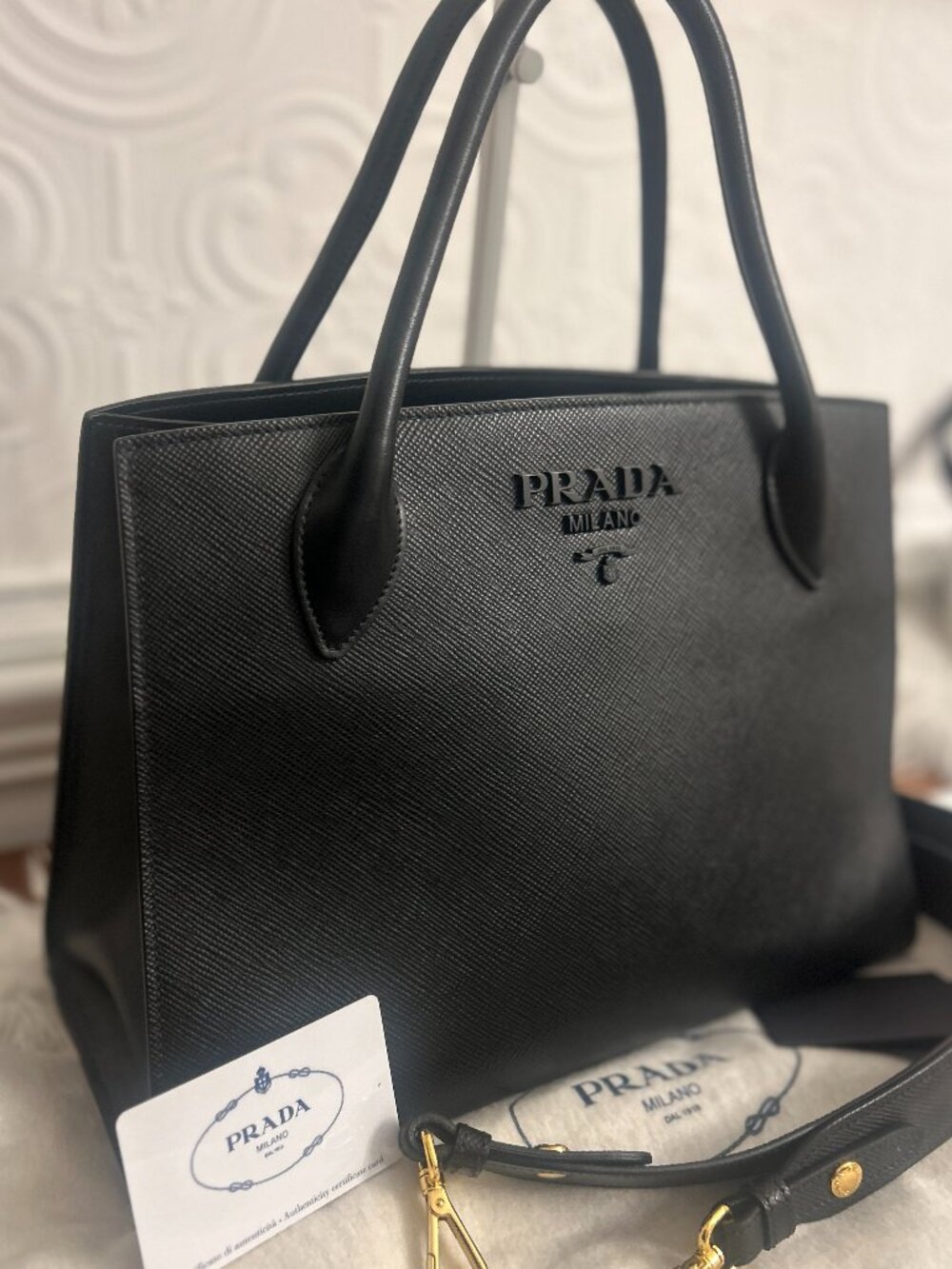 A PRADA Monochrome Bag in Matte Black in Saffiano Leather Crossbody Shoulder